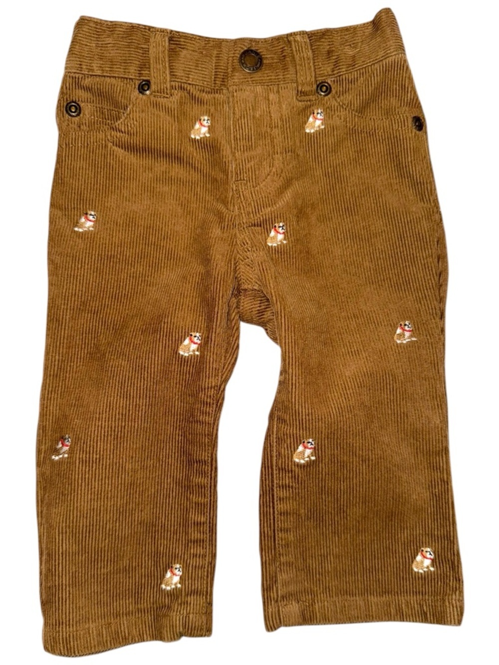 Janie and Jack Corduroy Pants 6-12 Months Brown Dog Embroidered Baby Pants Fall